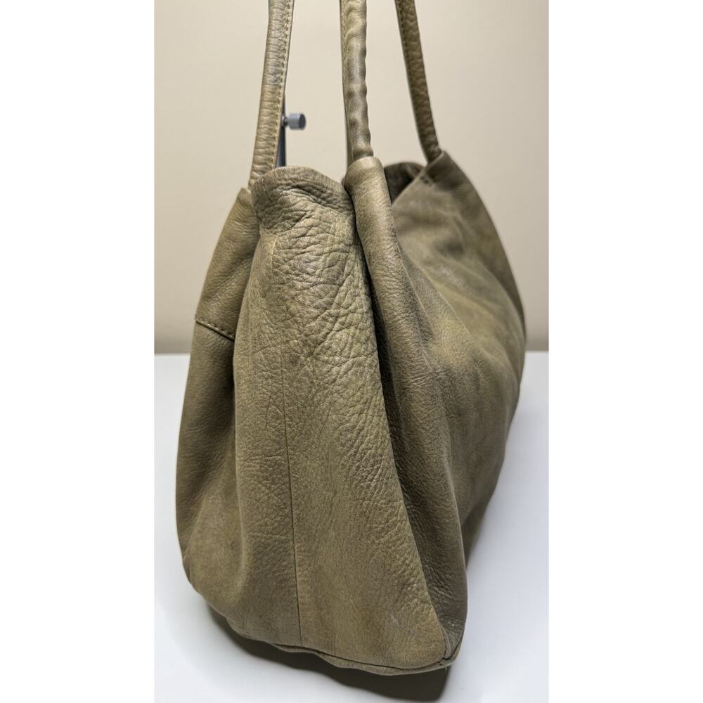 HOBO Bag Satchel Metallic Sage Green Leather Dual Handle Magnet Close Lined Bag - Picture 3 of 11